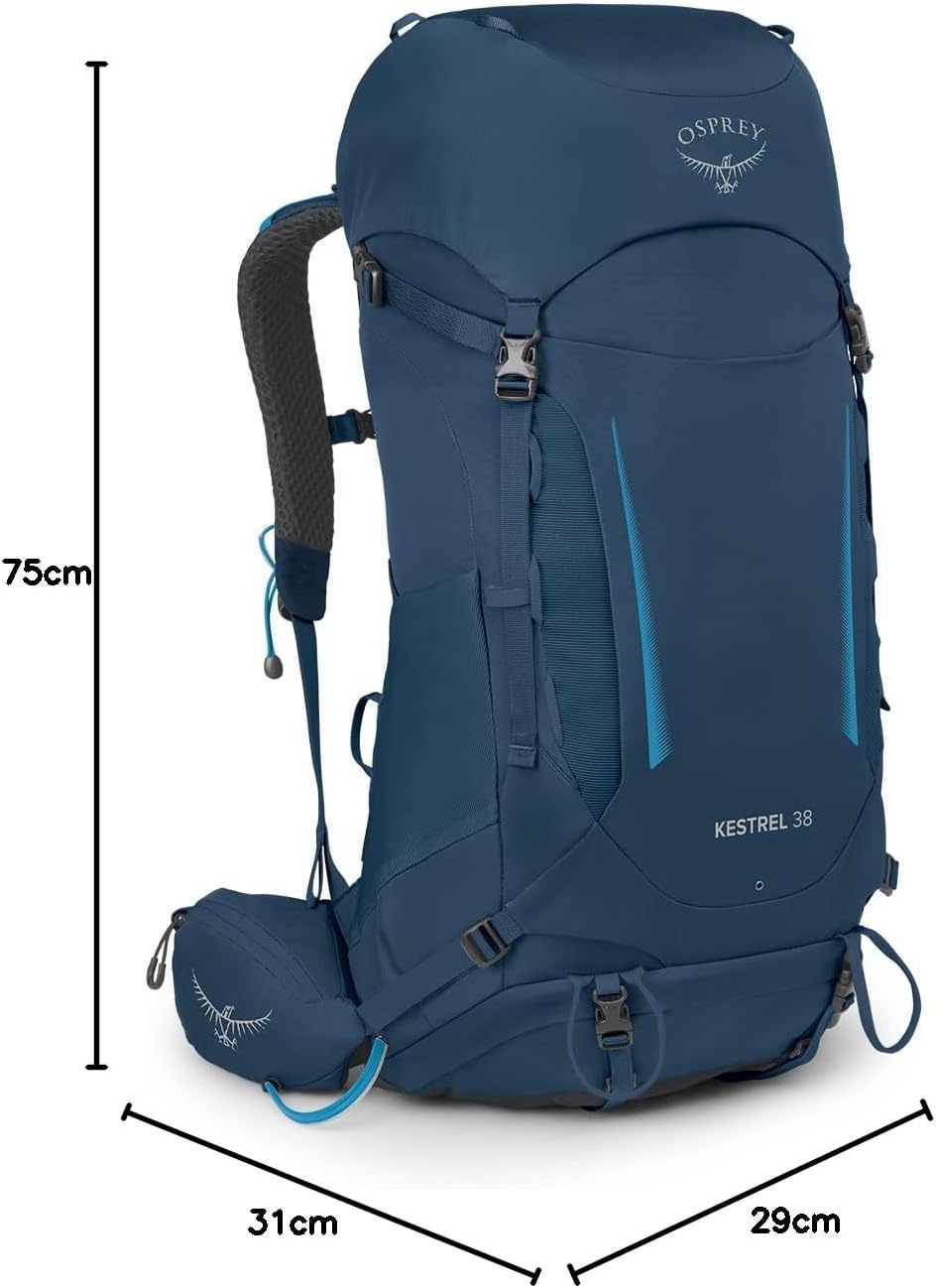 Osprey Kestrel 38L Mens Backpacking Backpack Black SMAtlas Blue
