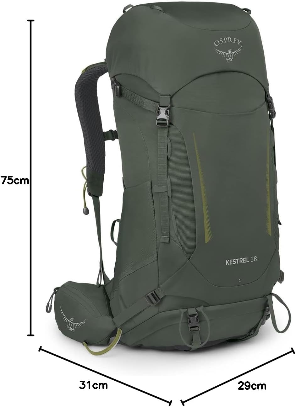 Osprey Kestrel 38L Mens Backpacking Backpack Black SMBonsai Green