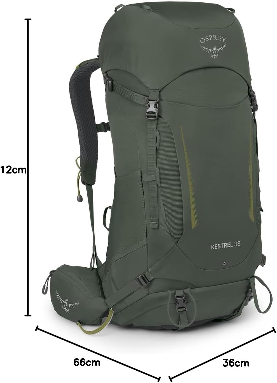 Osprey Kestrel 38L Mens Backpacking Backpack Black SMBonsai Green