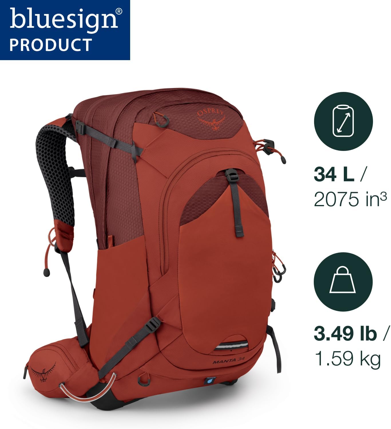 Osprey Manta 34L Mens Hiking Backpack with Hydraulics Reservoir Oak Leaf Orange One SizeOak Leaf Orange