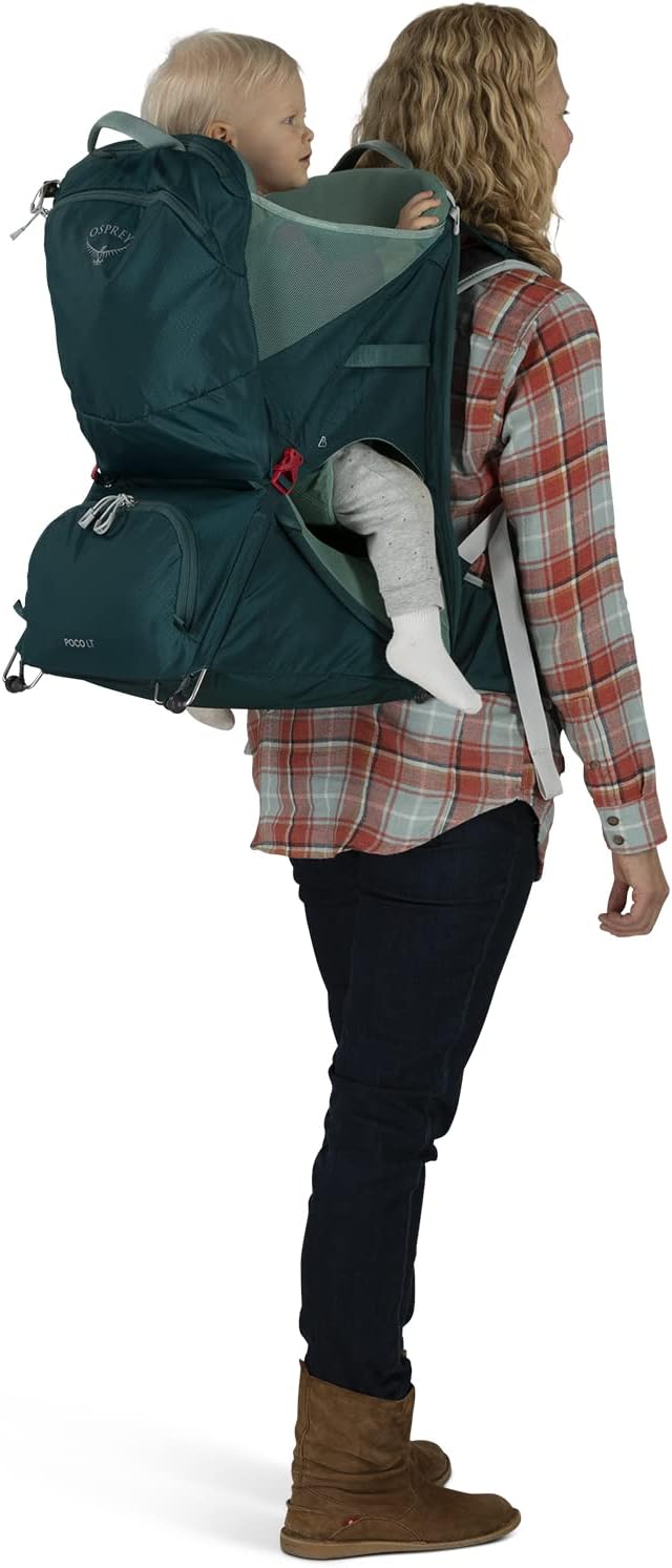Osprey Poco LT Lightweight Child Carrier and Backpack for Travel Deep Teal Minimum load 238lbs  Maximum load 485lbsTungsten Grey