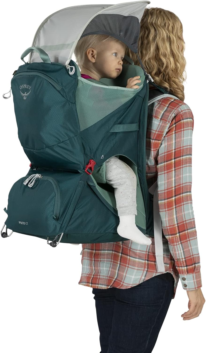 Osprey Poco LT Lightweight Child Carrier and Backpack for Travel Deep Teal Minimum load 238lbs  Maximum load 485lbsTungsten Grey
