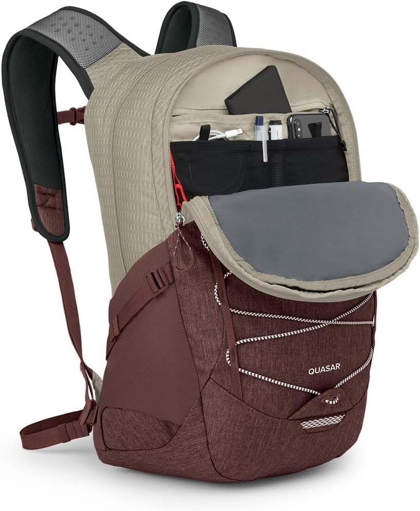 Osprey Quasar Commuter Backpack BlackSawdust TanRaisin Red