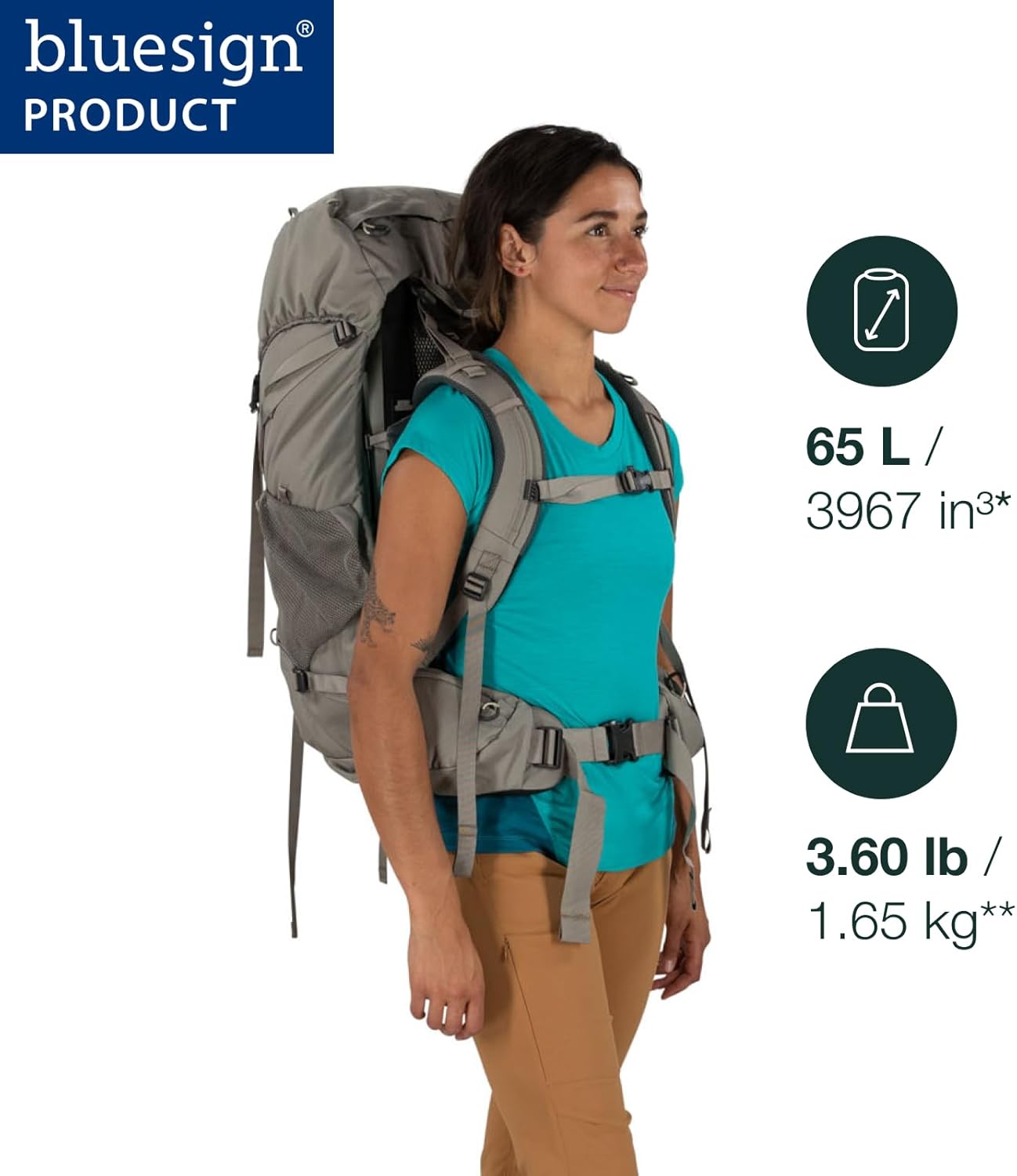 Osprey Renn 65L Womens Backpacking Backpack Cascade BlueMelon OrangePediment GreyLinen Tan