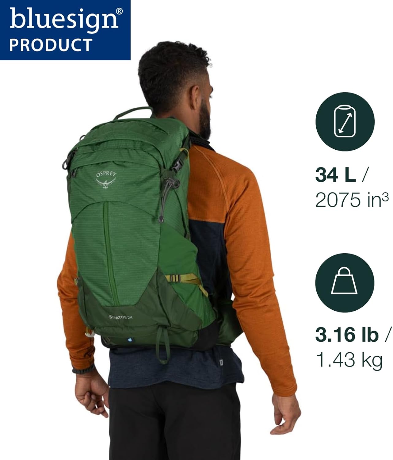 Osprey Stratos 44L Mens Hiking Backpack Cetacean BlueSeaweedMatcha Green