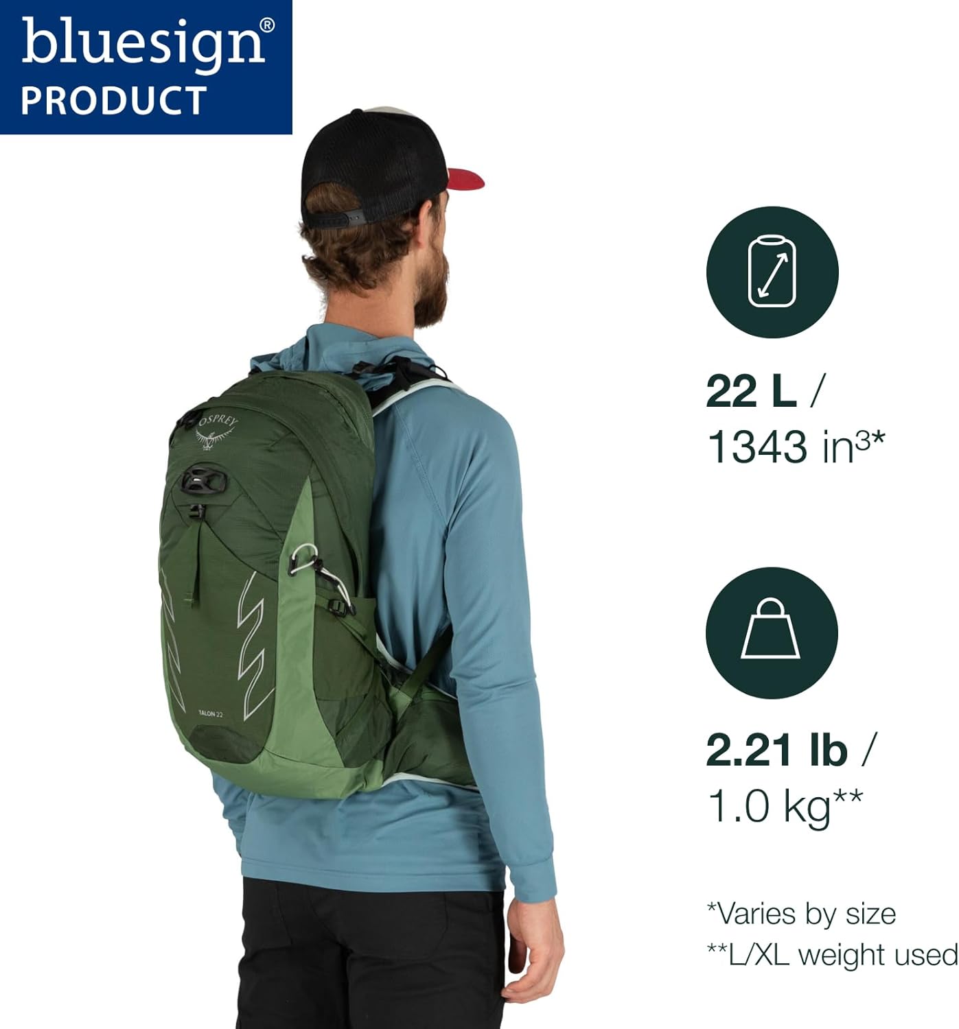 Osprey Talon 22L Mens Hiking Backpack with Hipbelt Green BeltBlack LXLSawdustEarl Grey