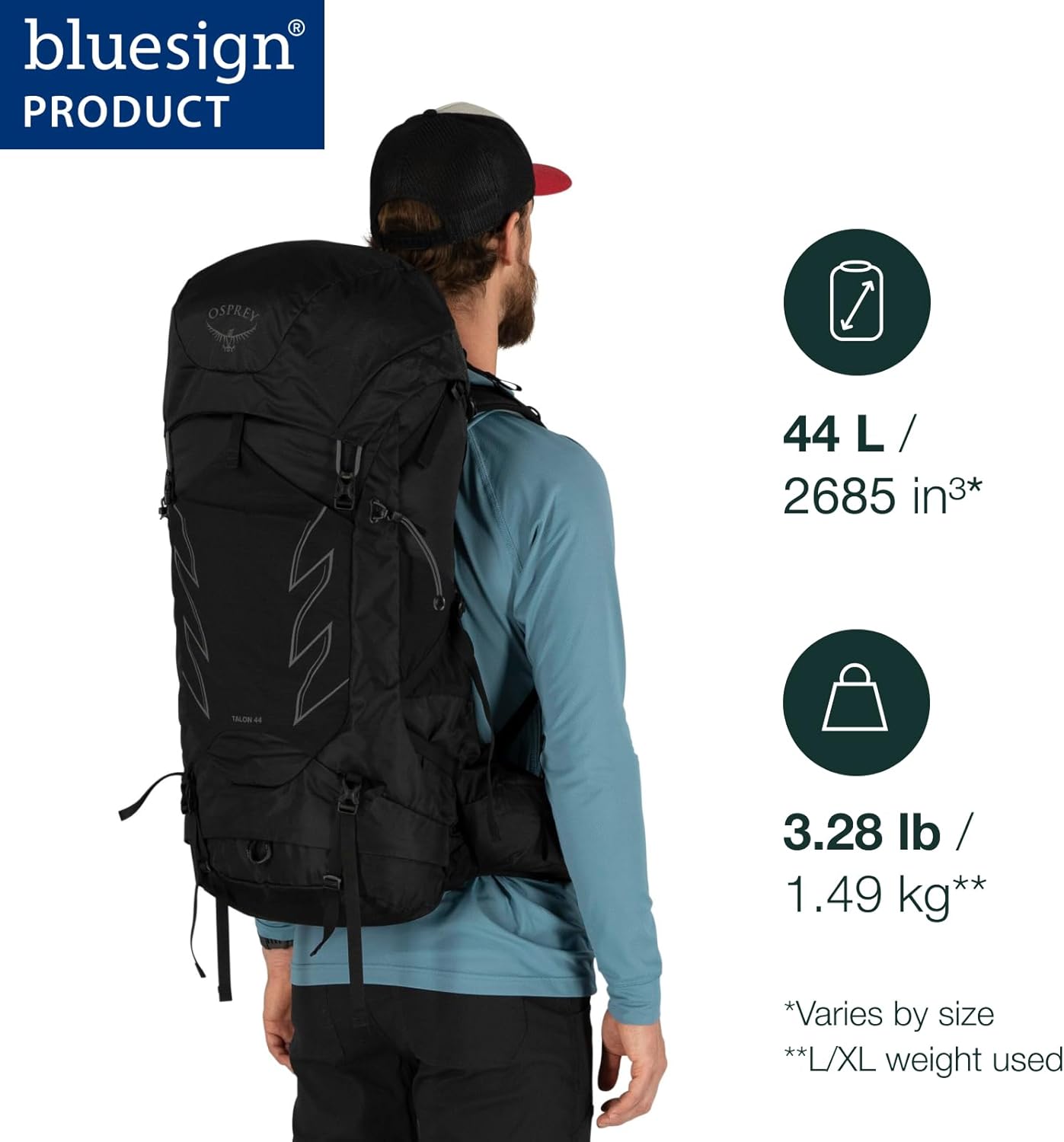 Osprey Talon 44L Mens Hiking Backpack with Hipbelt Ceramic Blue LXLCeramic Blue