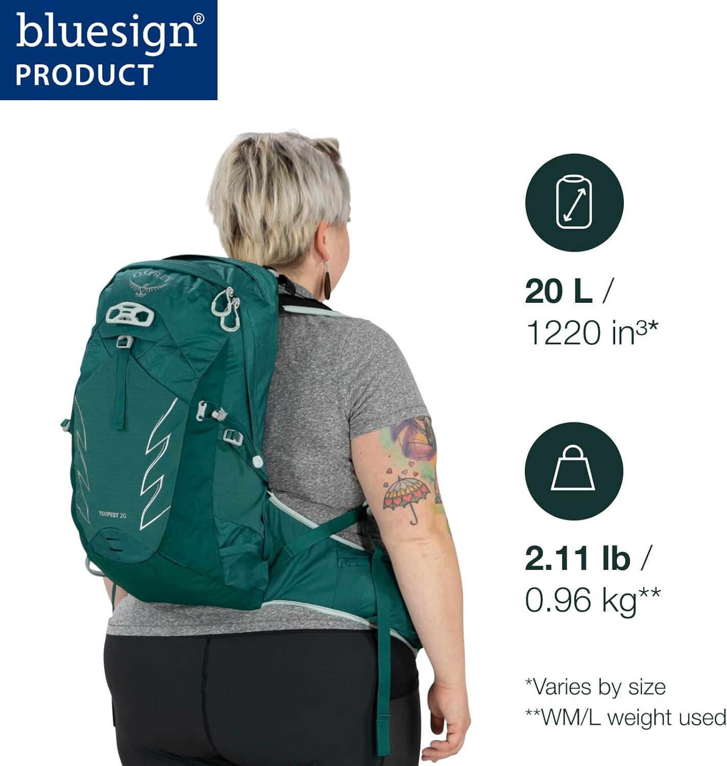 Osprey Tempest 20L Womens Hiking Backpack with Hipbelt Stealth Black WMLStealth Black
