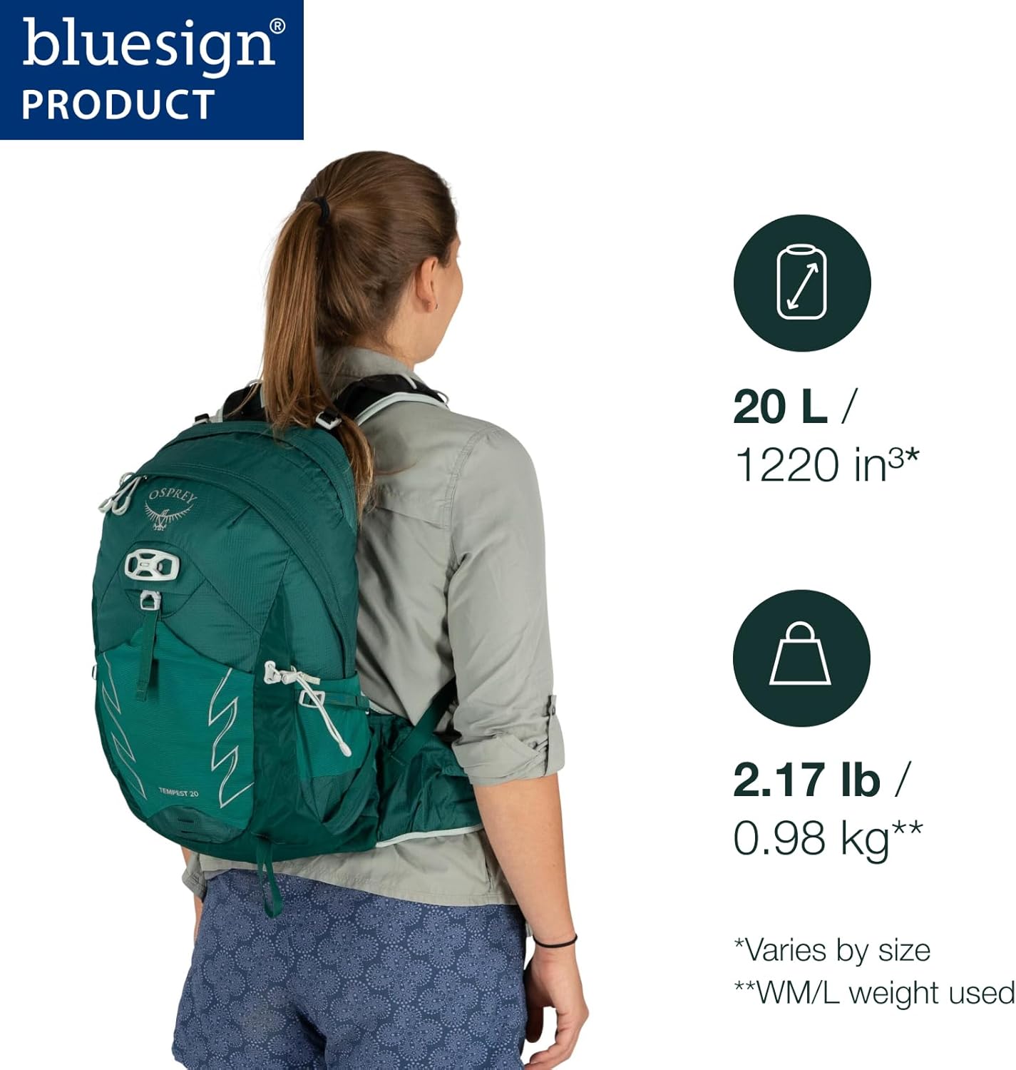 Osprey Tempest 20L Womens Hiking Backpack with Hipbelt Stealth Black WMLTidalAtlas