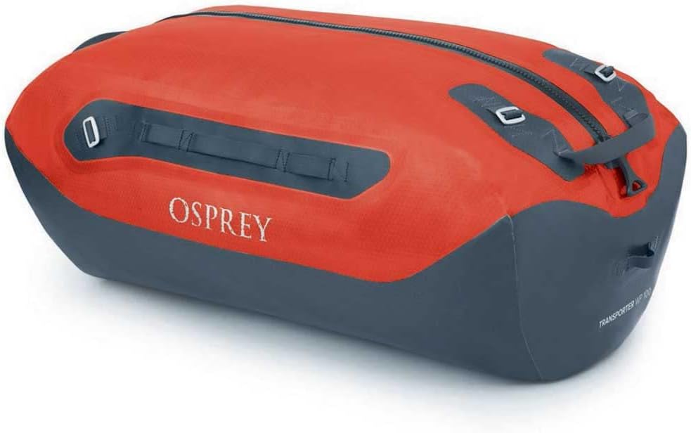 Osprey Transporter Waterproof 100L Duffel Bag Tunnel Vision GreyMars Orange