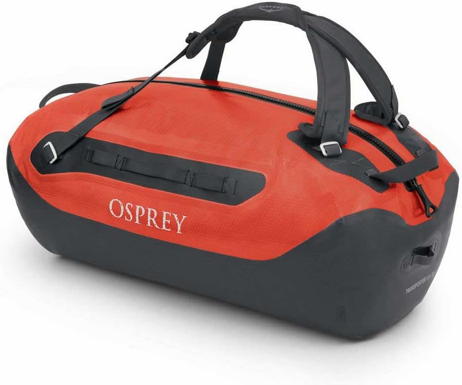 Osprey Transporter Waterproof 100L Duffel Bag Tunnel Vision GreyMars Orange