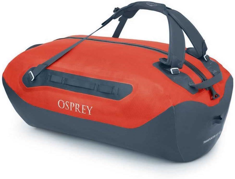 Osprey Transporter Waterproof 100L Duffel Bag Tunnel Vision GreyMars Orange