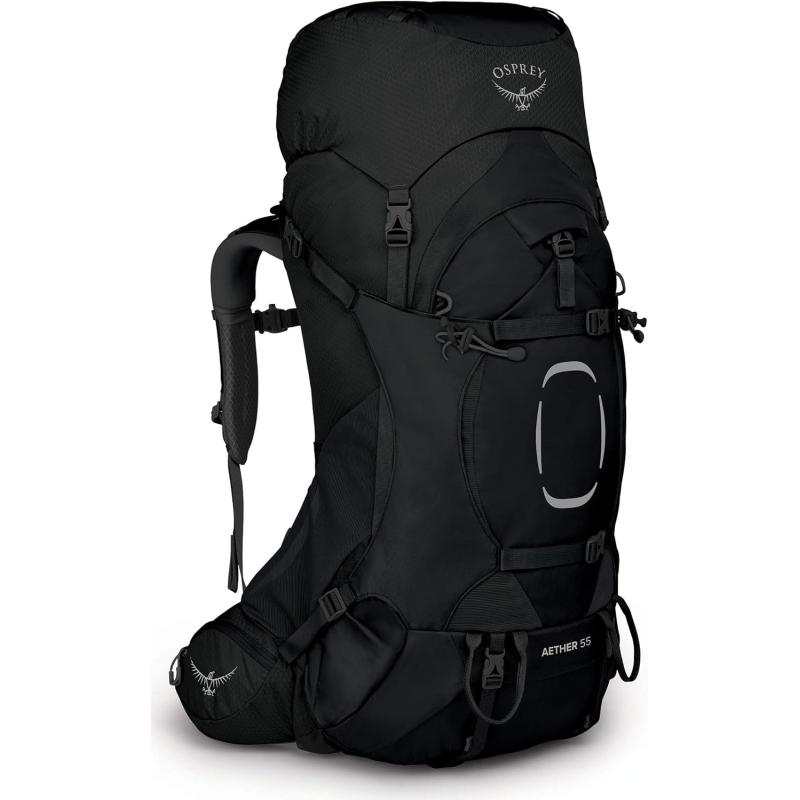 Osprey Aether 55L Mens Backpacking Backpack Garlic Mustard Green SMBlack