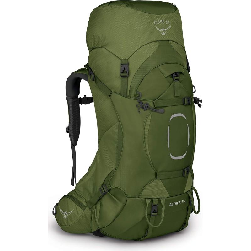 Osprey Aether 55L Mens Backpacking Backpack Garlic Mustard Green SMGarlic Mustard Green