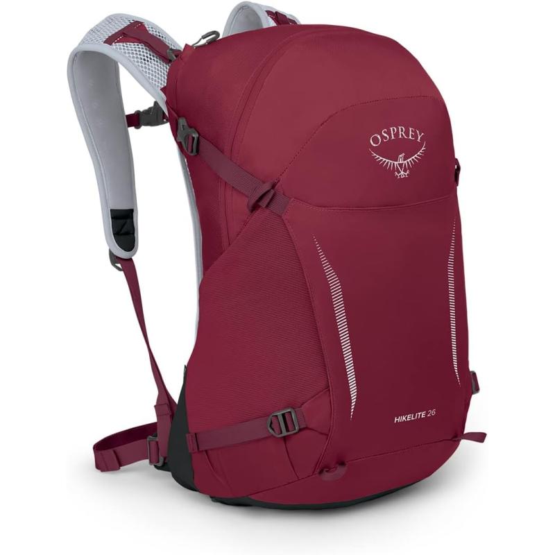 Osprey Hikelite 26L Unisex Hiking Backpack Pine Leaf GreenSangria Red