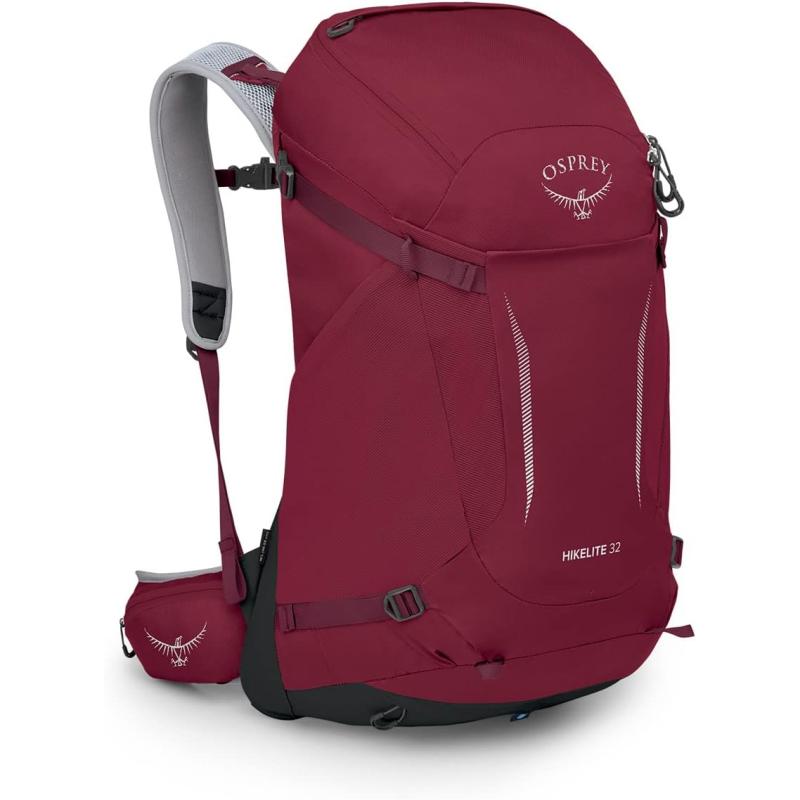 Osprey Hikelite 32L Unisex Hiking Backpack Pine Leaf Green SMSangria Red