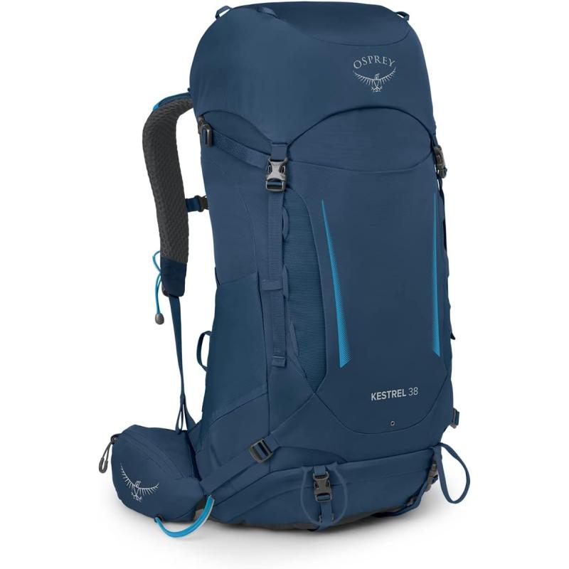 Osprey Kestrel 38L Mens Backpacking Backpack Black SMAtlas Blue
