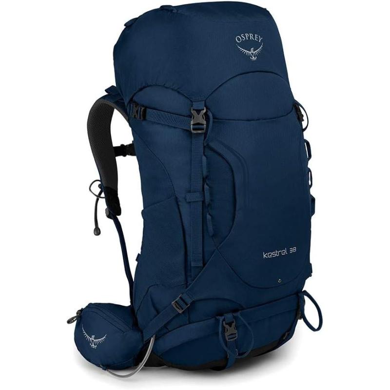 Osprey Kestrel 38L Mens Backpacking Backpack Black SMLoch Blue