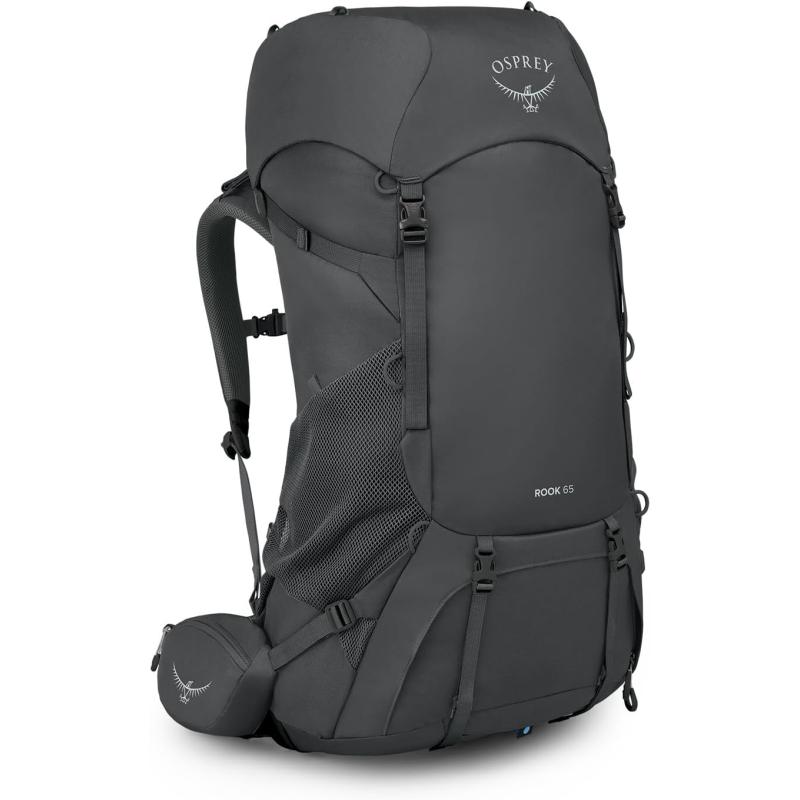 Osprey Rook 65L Mens Backpacking Backpack Dark CharcoalSilver Lining Extended FitDark CharcoalSilver Lining