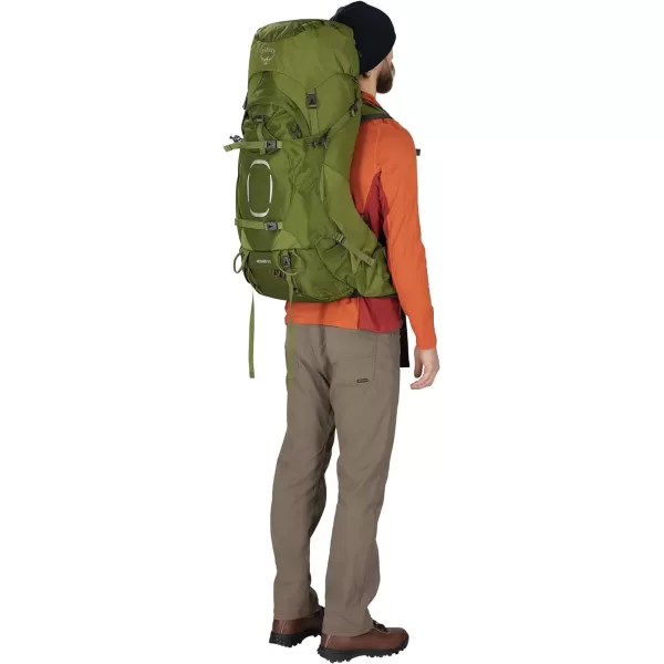 Osprey Aether 55L Mens Backpacking Backpack Garlic Mustard Green SMDeep Water Blue