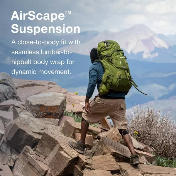 Osprey Aether 55L Mens Backpacking Backpack Garlic Mustard Green SMDeep Water Blue