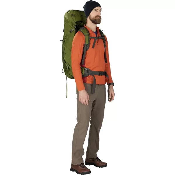Osprey Aether 55L Mens Backpacking Backpack Garlic Mustard Green SMDeep Water Blue