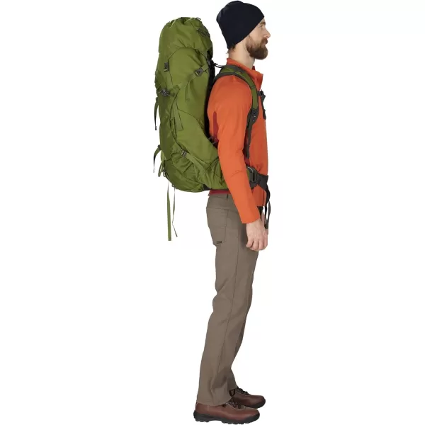 Osprey Aether 55L Mens Backpacking Backpack Garlic Mustard Green SMDeep Water Blue