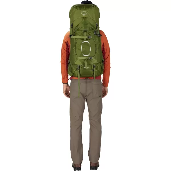Osprey Aether 55L Mens Backpacking Backpack Garlic Mustard Green SMDeep Water Blue