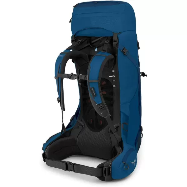 Osprey Aether 55L Mens Backpacking Backpack Garlic Mustard Green SMDeep Water Blue