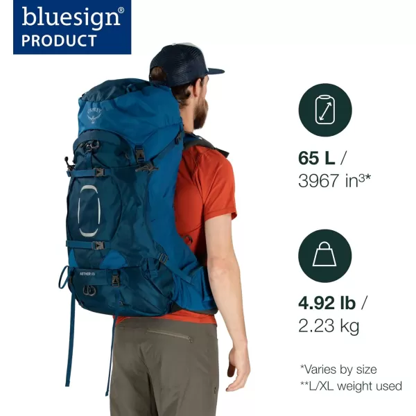 Osprey Aether 65 Mens Backpacking BackpackGarlic Mustard Green
