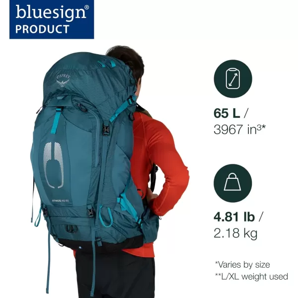 Osprey Atmos AG 65L Mens Backpacking Backpack Venturi Blue SMBlack