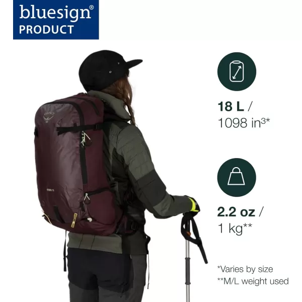 Osprey Firn 18L Ski and Snowboard Backpack Elderberry PurplePeppermint Green SmallMediumSandy GreyTequila Orange