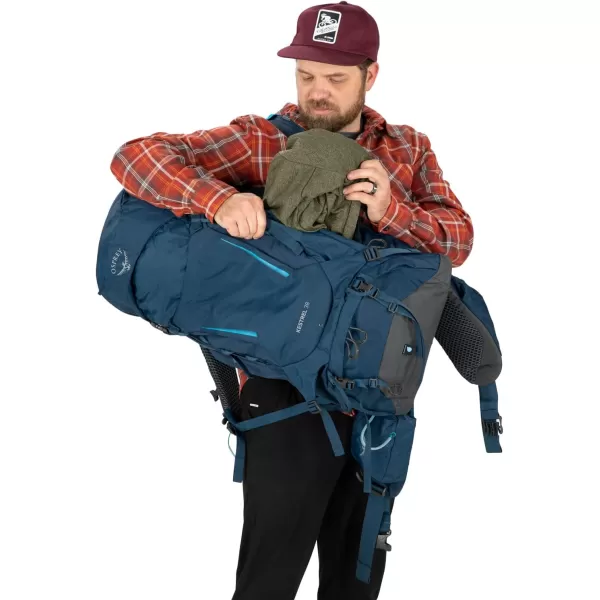 Osprey Kestrel 38L Mens Backpacking Backpack Black SMAtlas Blue