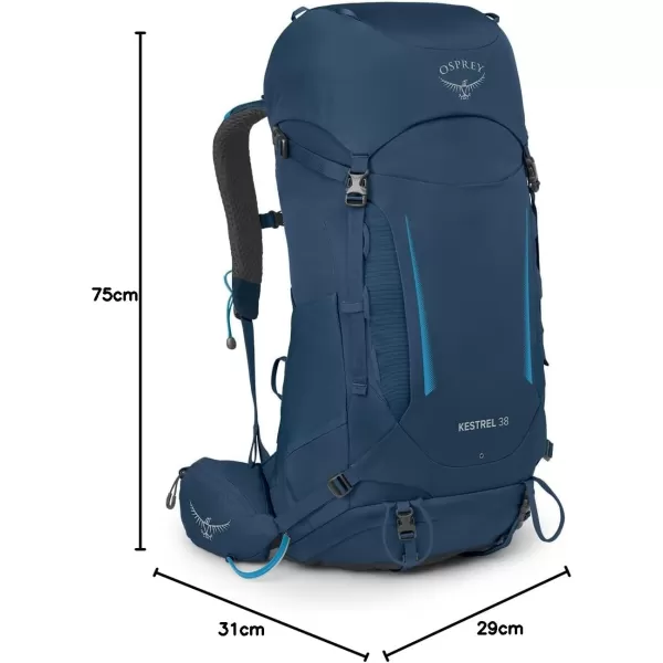 Osprey Kestrel 38L Mens Backpacking Backpack Black SMAtlas Blue