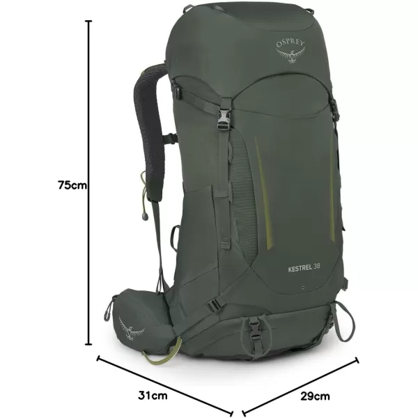 Osprey Kestrel 38L Mens Backpacking Backpack Black SMBonsai Green