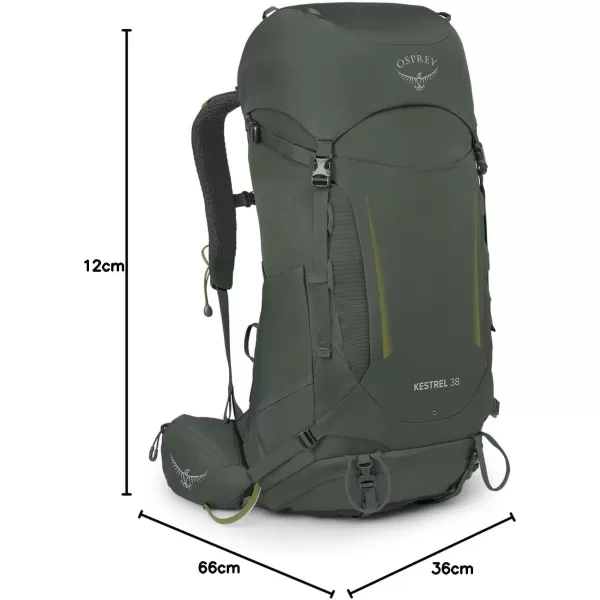 Osprey Kestrel 38L Mens Backpacking Backpack Black SMBonsai Green
