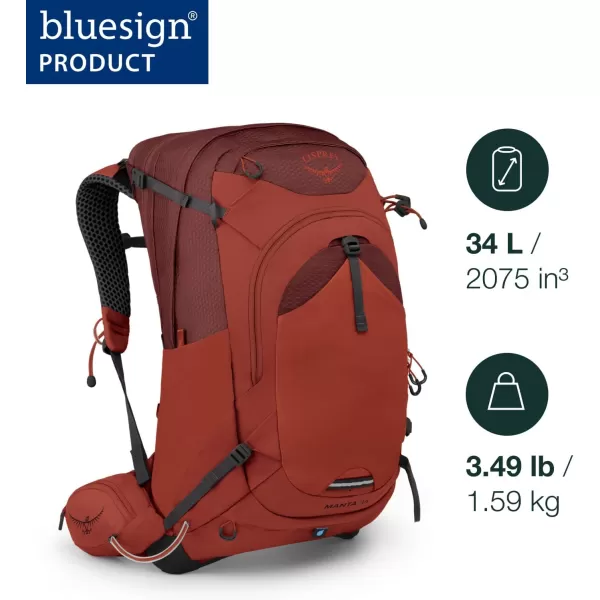 Osprey Manta 34L Mens Hiking Backpack with Hydraulics Reservoir Oak Leaf Orange One SizeOak Leaf Orange