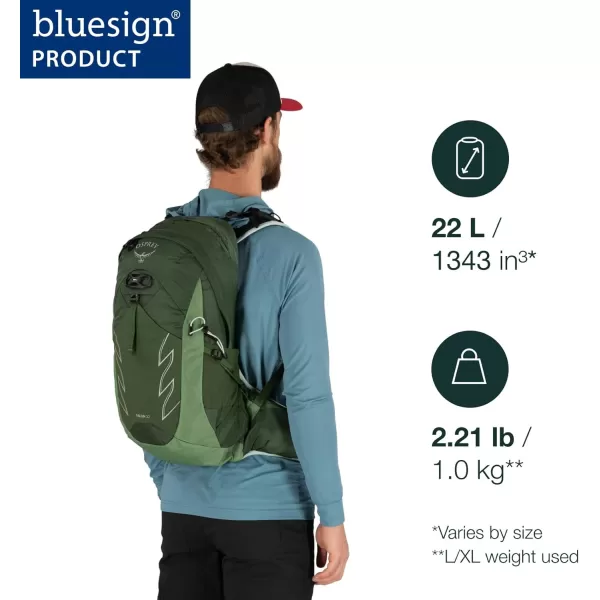 Osprey Talon 22L Mens Hiking Backpack with Hipbelt Green BeltBlack LXLSawdustEarl Grey