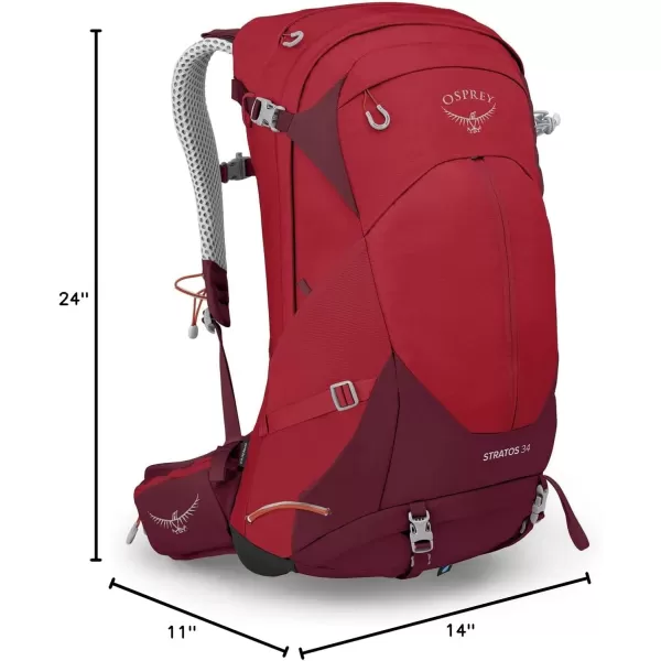 imageOsprey Stratos 34L Mens Hiking Backpack Tunnel Vision GreyPoinsettia Red