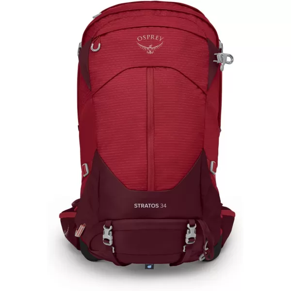 imageOsprey Stratos 34L Mens Hiking Backpack Tunnel Vision GreyPoinsettia Red
