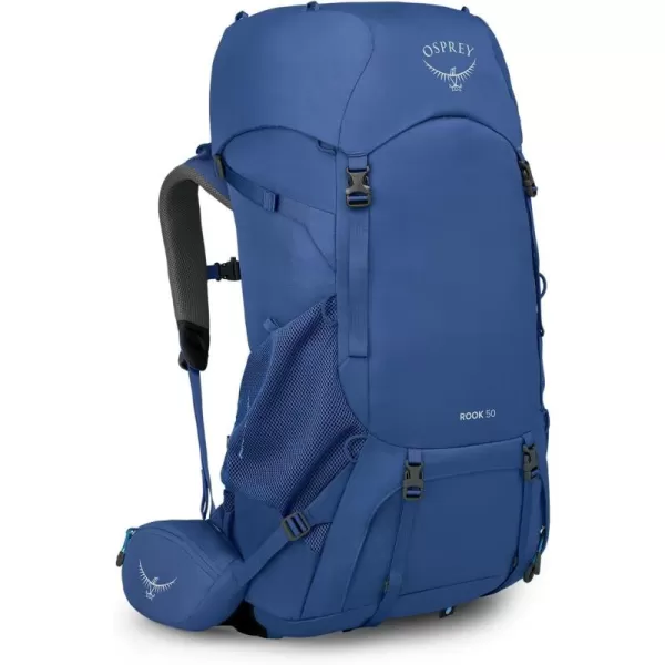 imageOsprey Rook 65L Mens Backpacking Backpack Dark CharcoalSilver LiningAstology BlueBlue Flame