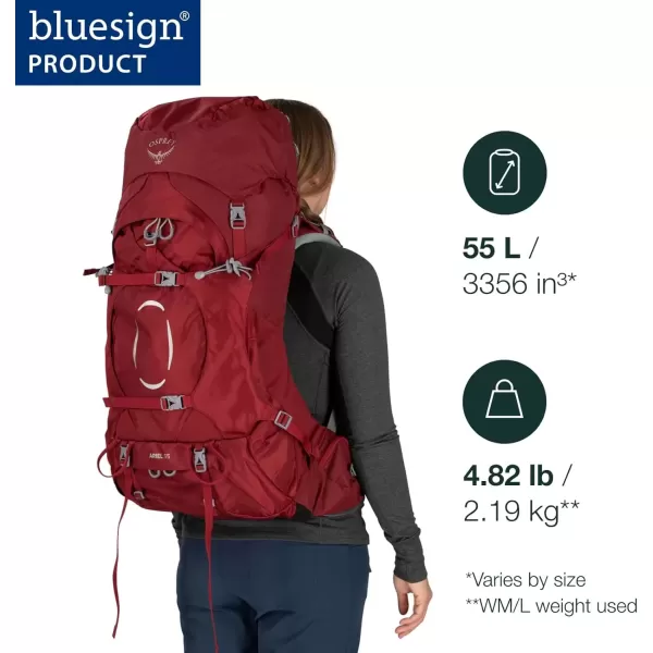 imageOsprey Ariel 55L Womens Backpacking Backpack Black WXSSClaret Red