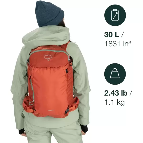 imageOsprey Sopris Pro 30L Womens Ski and Snowboard Backpack with E2 Airbag System Red MountainEmberglow Orange