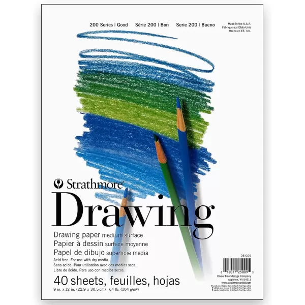 imageStrathmore 200 Series Drawing Paper Tape Bound Pad 9x12 inches 40 Sheets 64lb104g  Artist Paper for Adults and Students  Charcoal Colored Pencil Ink Pastel Marker