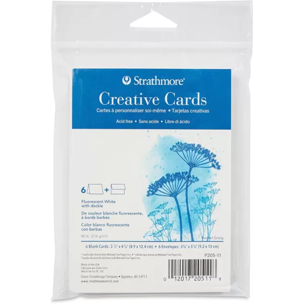 imageStrathmore Creative Cards Flourescent White with Deckle Edge Announcement Size 35x4875 inches 6 Pack Envelopes Included  Custom Greeting Cards for Weddings Events Birthdays
