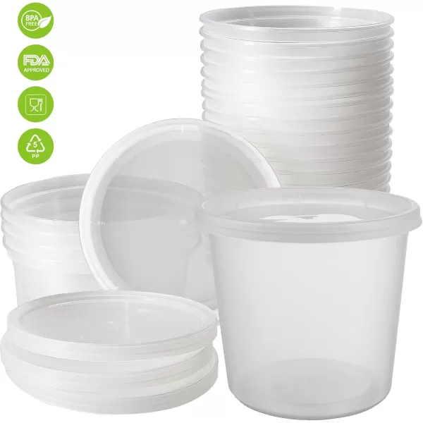 imageDuraHome  Deli food Storage Containers with Lids 32 oz Quart Pack of 24 Leakproof Freezer Safe Microwaveable Soup Storage Container  Clear Plastic Premium Quality24 oz