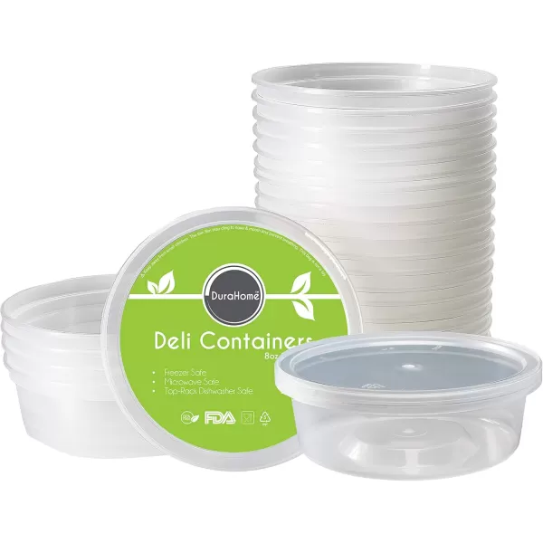 imageDuraHome  Deli food Storage Containers with Lids 32 oz Quart Pack of 24 Leakproof Freezer Safe Microwaveable Soup Storage Container  Clear Plastic Premium Quality8 oz