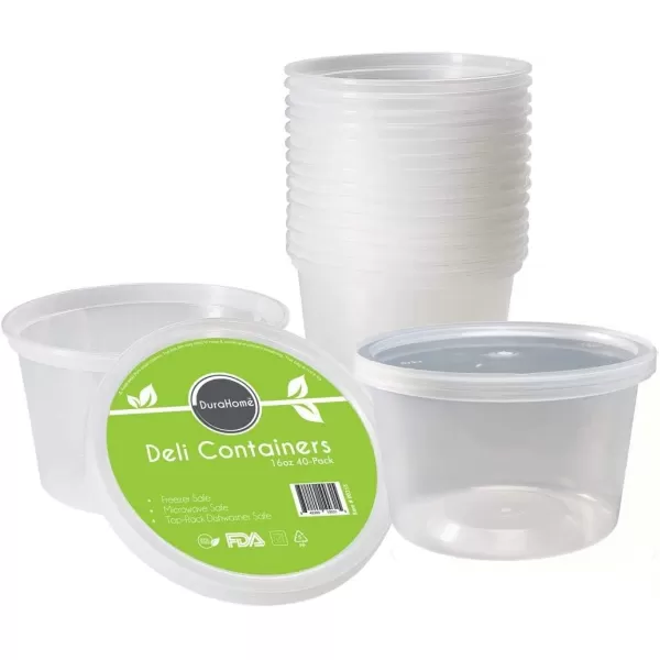imageDuraHome  Deli food Storage Containers with Lids 32 oz Quart Pack of 24 Leakproof Freezer Safe Microwaveable Soup Storage Container  Clear Plastic Premium Quality16 oz
