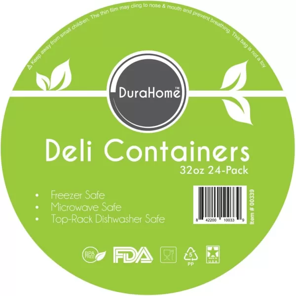 imageDuraHome  Deli food Storage Containers with Lids 32 oz Quart Pack of 24 Leakproof Freezer Safe Microwaveable Soup Storage Container  Clear Plastic Premium Quality32 oz
