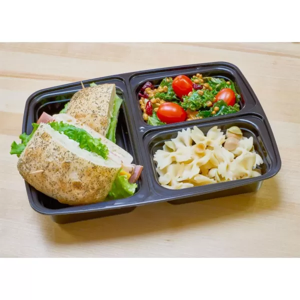 imageDuraHome  Round Meal Prep Containers with Lids 28oz Pack of 10 BPAFree Round Microwaveable Black Plastic Food Storage Container 3 Compartments